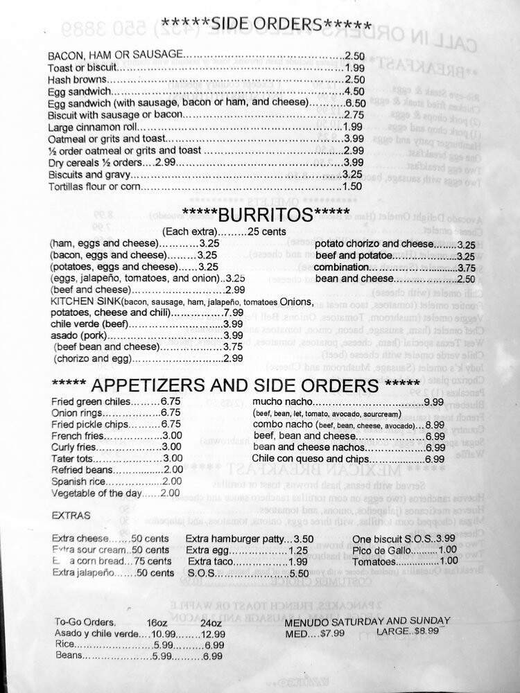 Judy K's Kountry Kitchen - Odessa, TX menu_pic