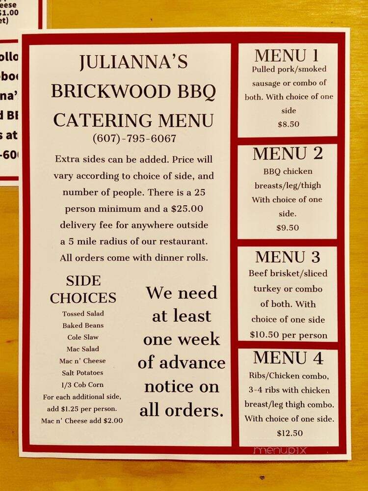 Julianna's Brickwood BBQ - Horseheads, NY menu_pic