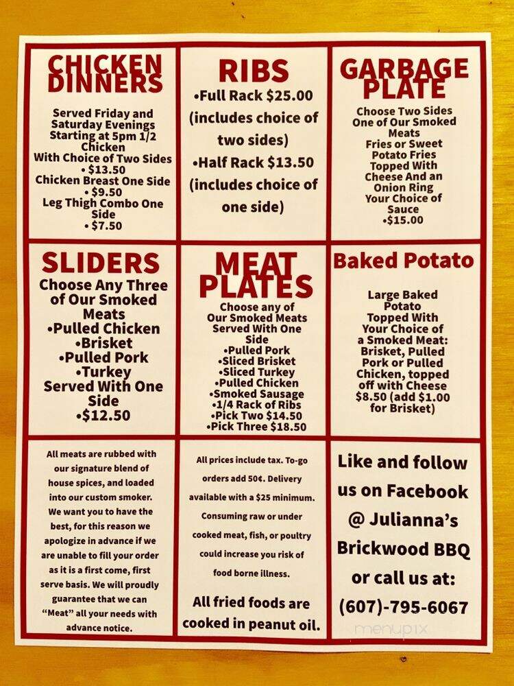 Julianna's Brickwood BBQ - Horseheads, NY menu_pic