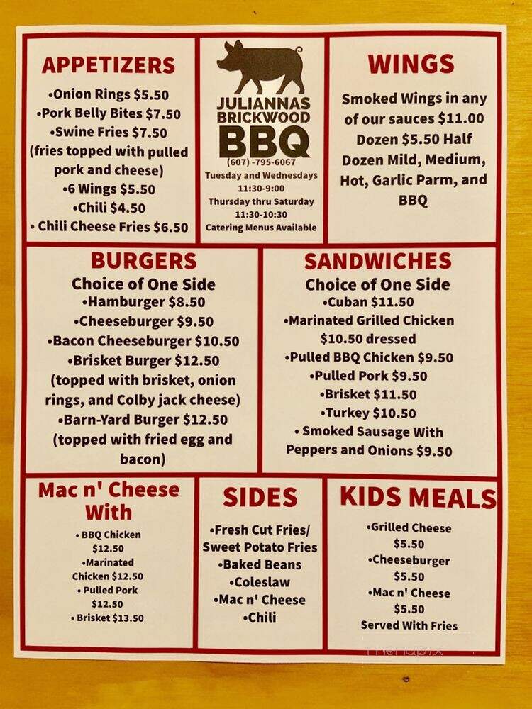 Julianna's Brickwood BBQ - Horseheads, NY menu_pic