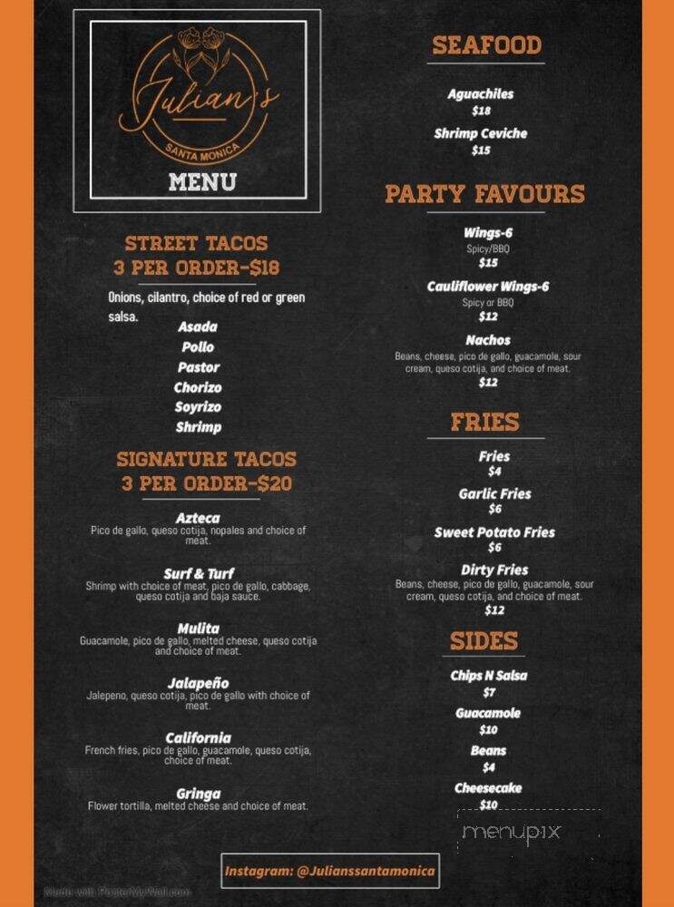 Julian's Tequila & Mezcal Lounge - Santa Monica, CA menu_pic