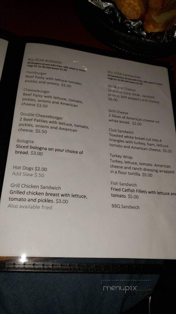 June Bug's All Star Grill - Maury City, TN menu_pic