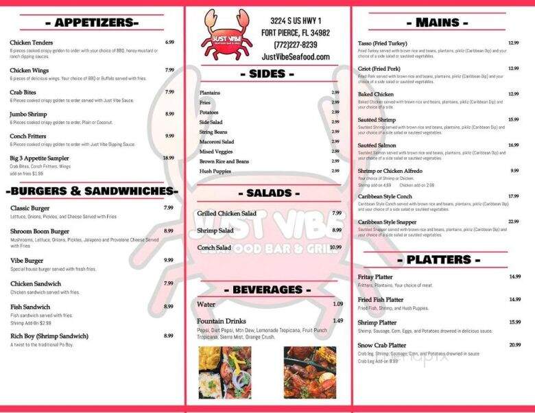 Just Vibe Seafood Bar and Grill - Fort Pierce, FL menu_pic