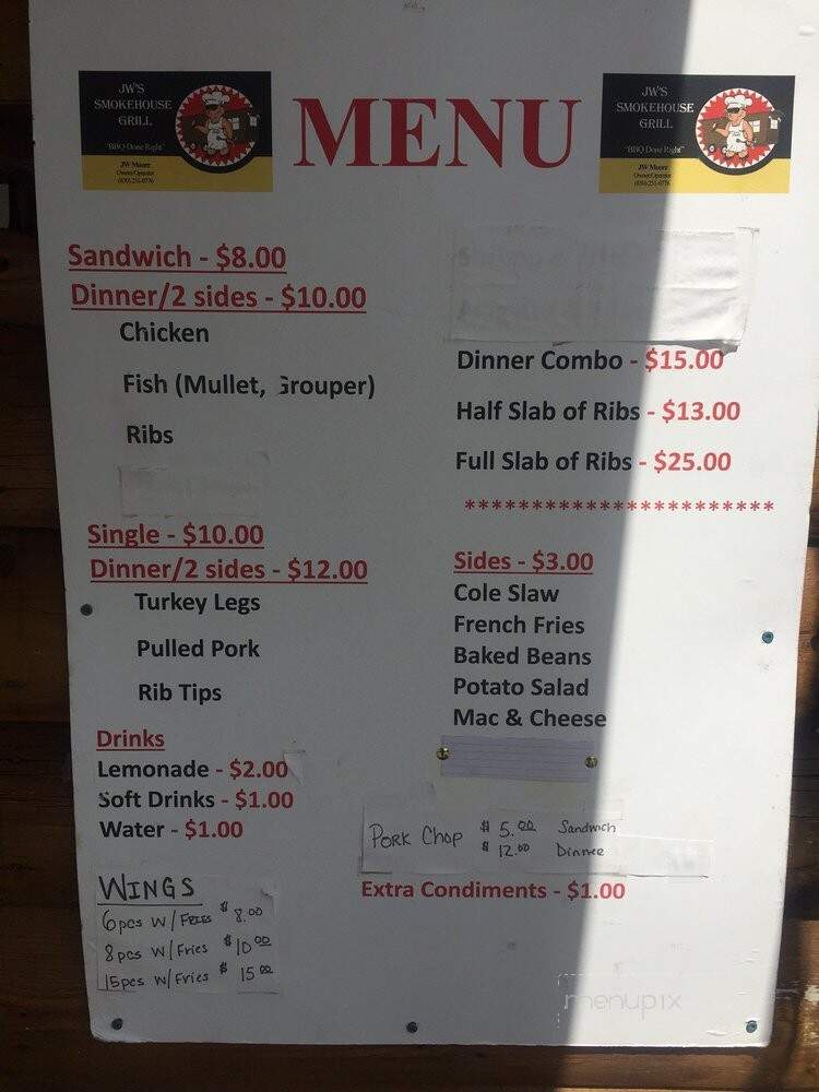 JW's Smokehouse Grill - Monticello, FL menu_pic