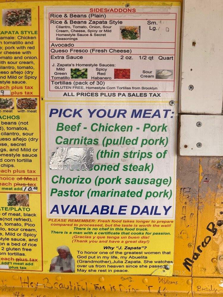 J Zapata - Hazle Township, PA menu_pic