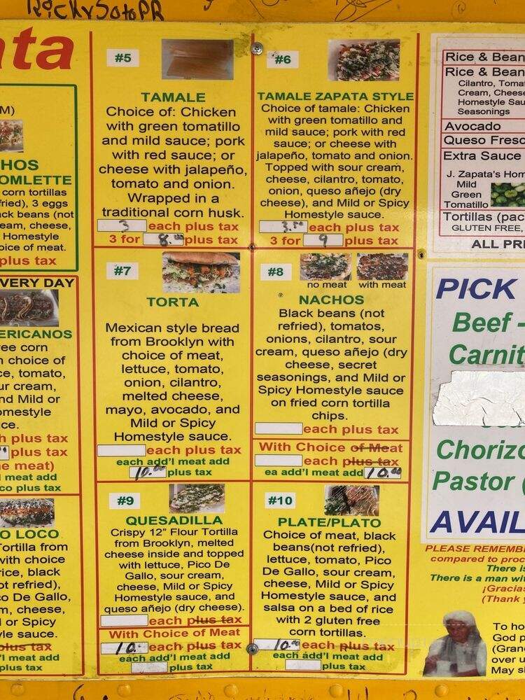 J Zapata - Hazle Township, PA menu_pic