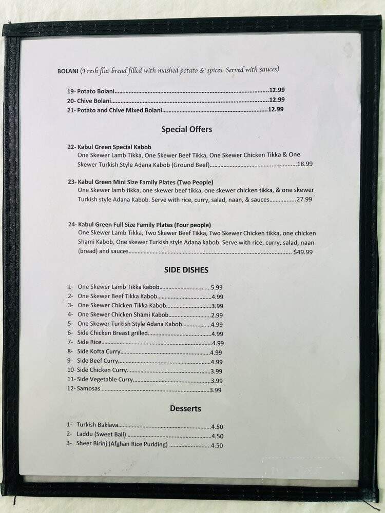 Kabul Green Restaurant - Lakeside, CA menu_pic