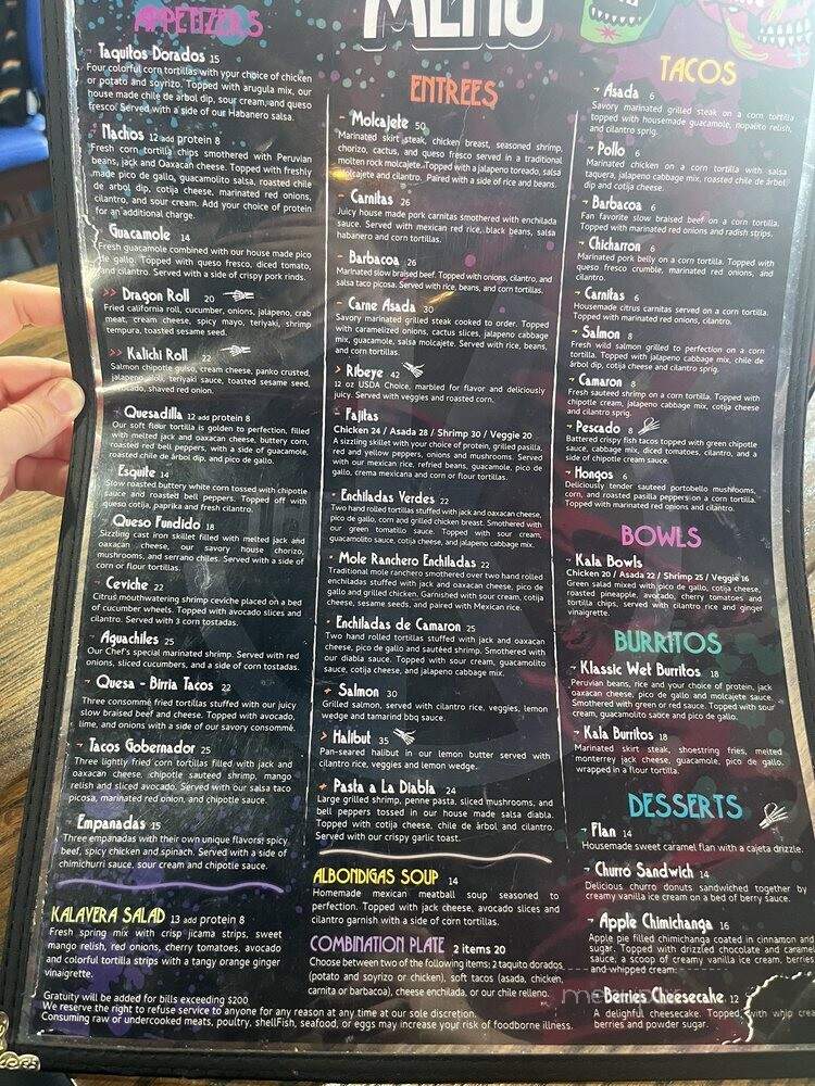 Kalaveras - Orange, CA menu_pic
