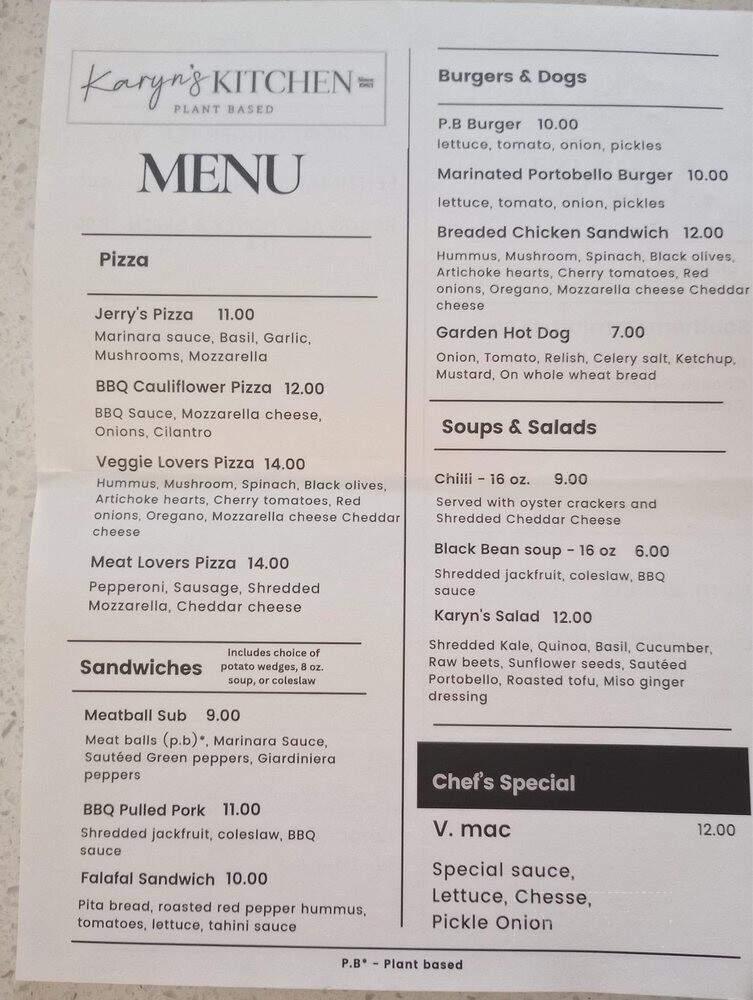 Karyn's Kitchen - Flossmoor, IL menu_pic