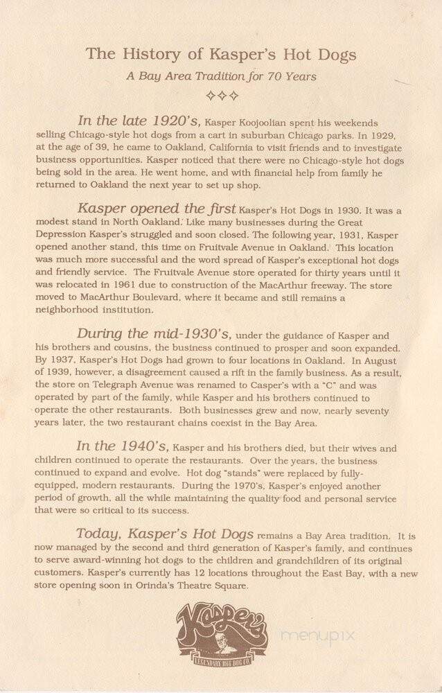 Kasper's Hot Dogs - Oakland, CA menu_pic