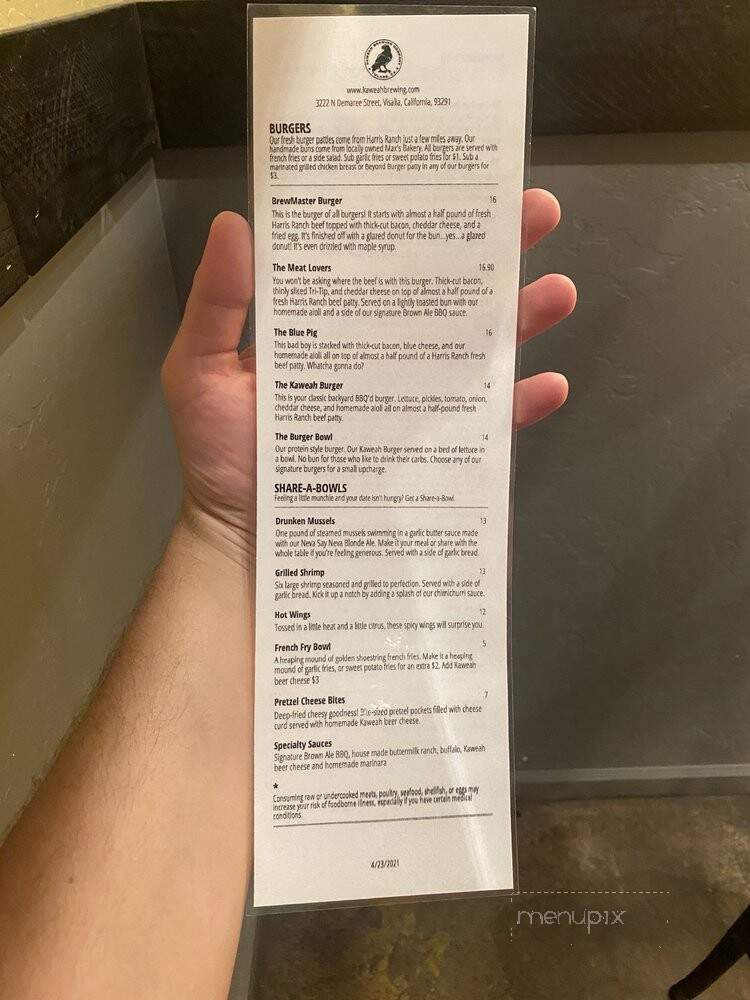 Kaweah Brewing Taproom and Restaurant - Visalia, CA menu_pic