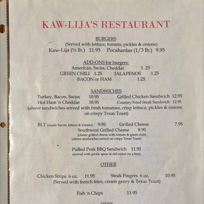 Kaw Lija's - Eagle Nest, NM menu_pic