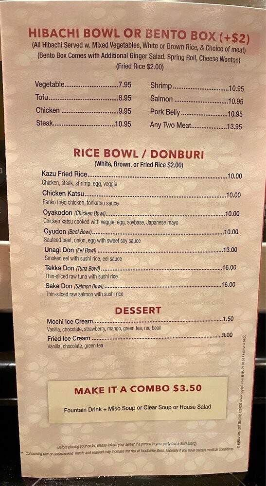Kazu Sushi - Jacksonville, FL menu_pic