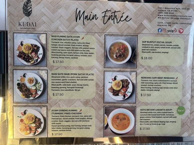 Kedai Indonesian Cafe - Upland, CA menu_pic
