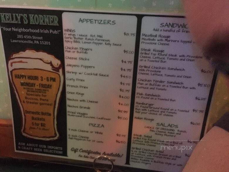 Kelly's Korner - Pittsburgh, PA menu_pic