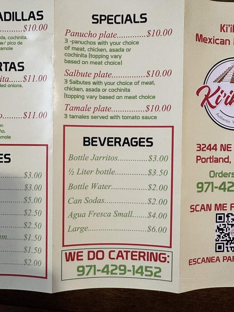 Ki'ikibaa Mexican Restaurant - Portland, OR menu_pic