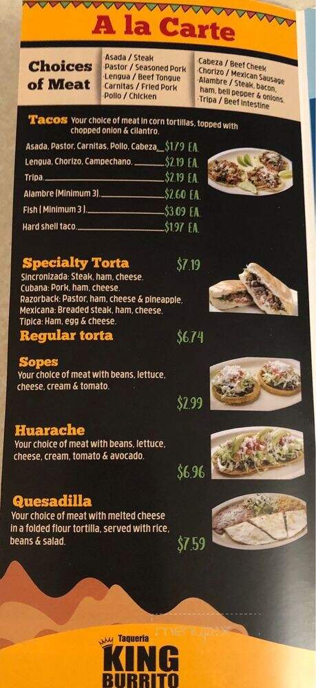 King Burrito - Fayetteville, AR menu_pic