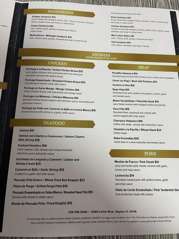 King's Bar - Naples, FL menu_pic