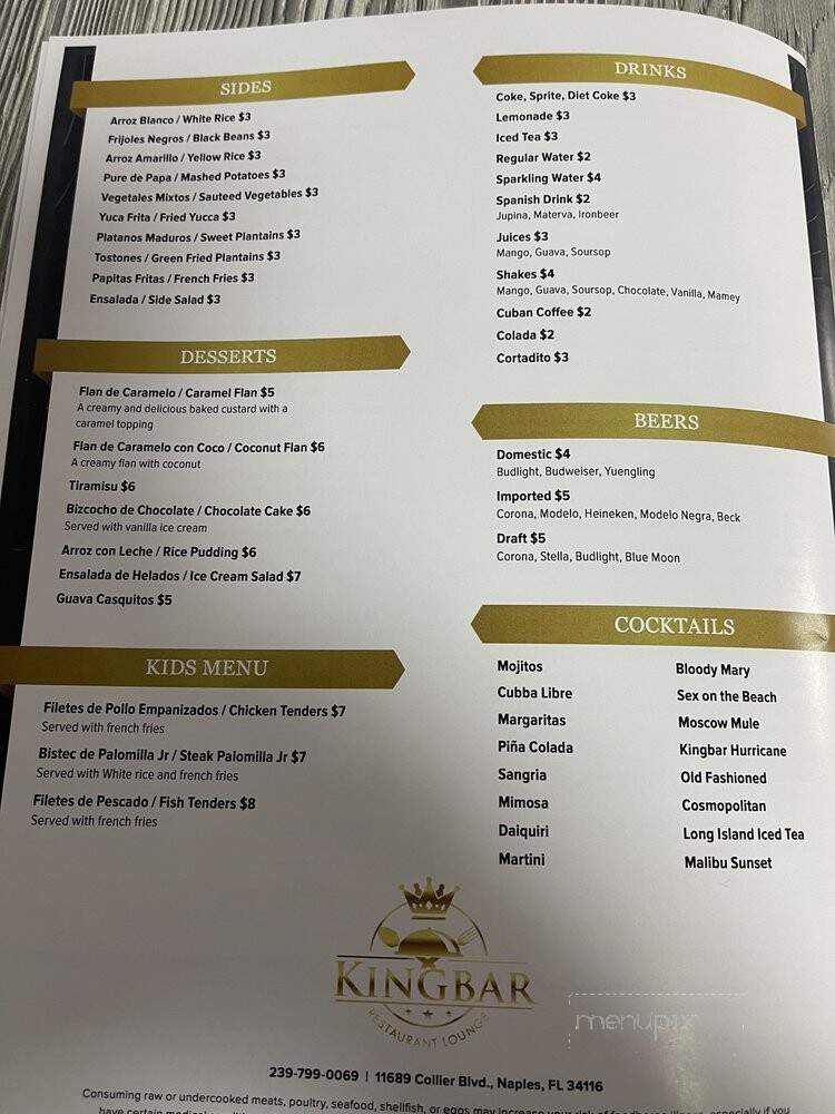 King's Bar - Naples, FL menu_pic