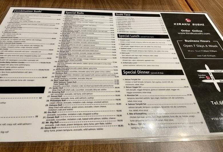 Kiraku Sushi - Richmond, BC menu_pic