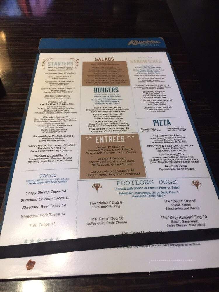 Knuckles Historical Sports Bar - Monterey, CA menu_pic