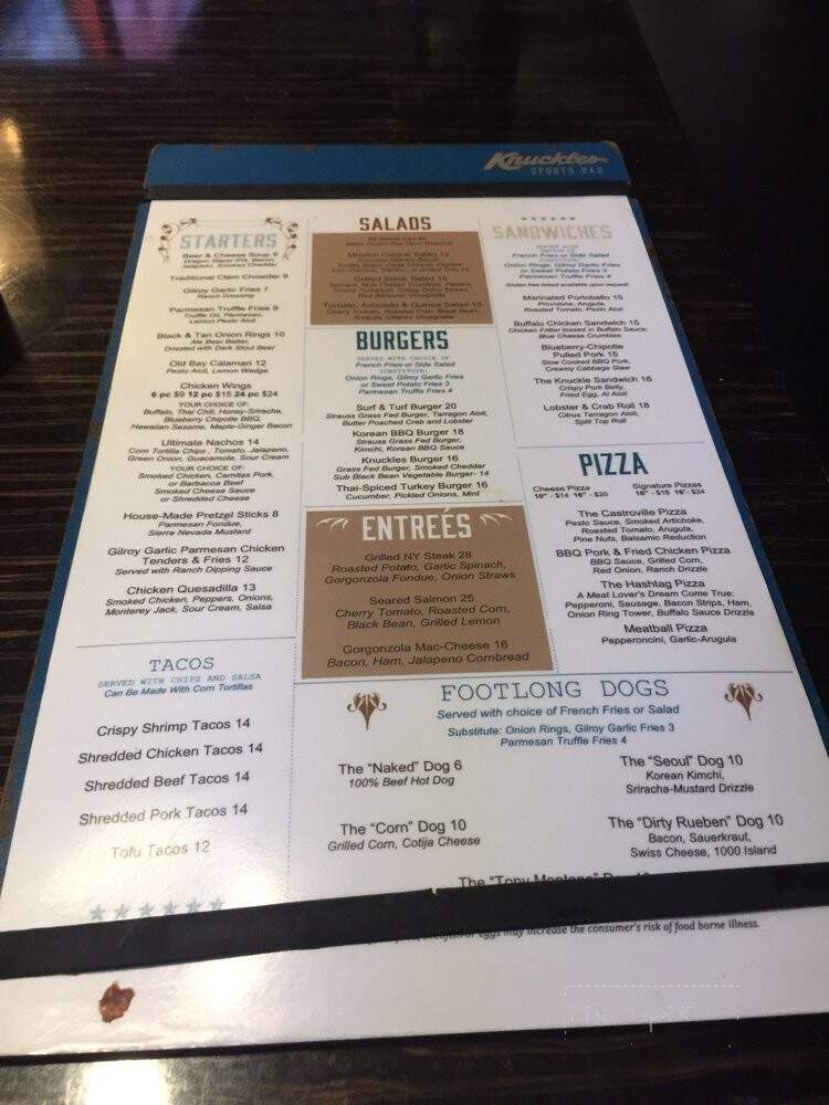 Knuckles Historical Sports Bar - Monterey, CA menu_pic