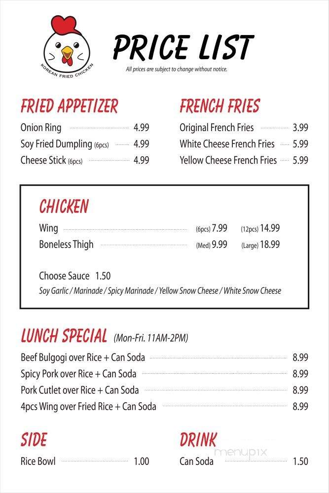 Korean Fried Chicken - Fort Wayne, IN menu_pic