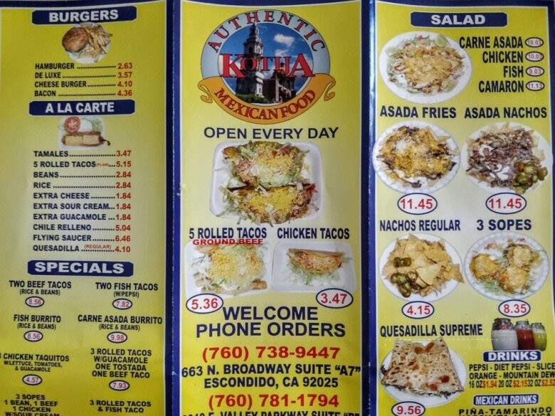 Kotija Taco Shop - Escondido, CA menu_pic