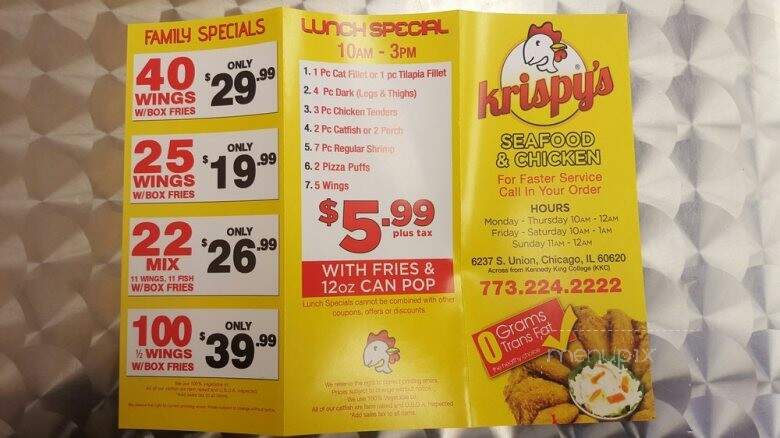 Krispy's Seafood and Chicken - Chicago, IL menu_pic