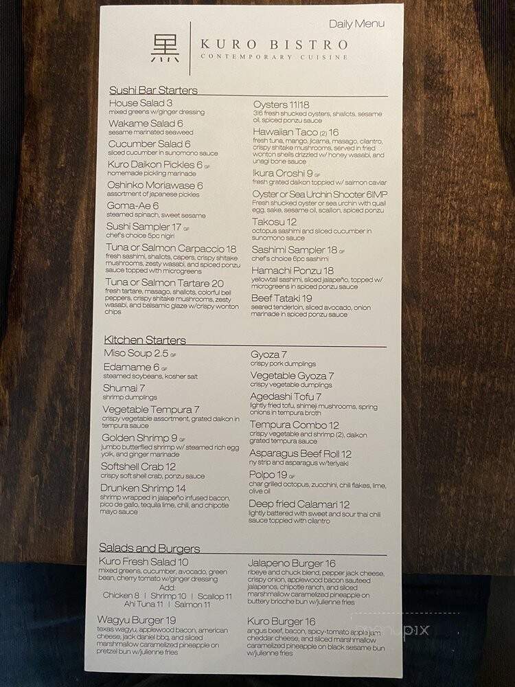 Kuro Bistro - Lake Forest, IL menu_pic