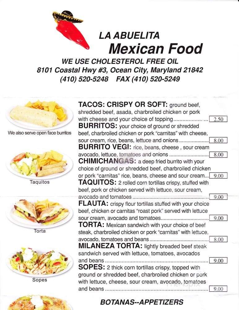 La Abuelita Mexican Food - Ocean City, MD menu_pic