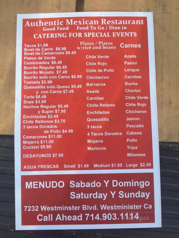 La Aguila Market - Westminster, CA menu_pic