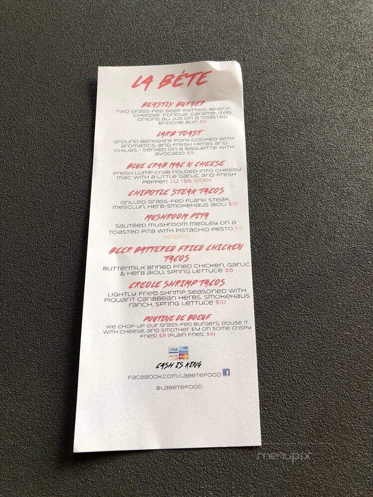 La Bete - Richmond, VA menu_pic
