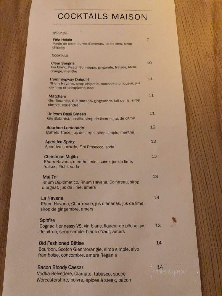 La Betise - Montreal, QC menu_pic