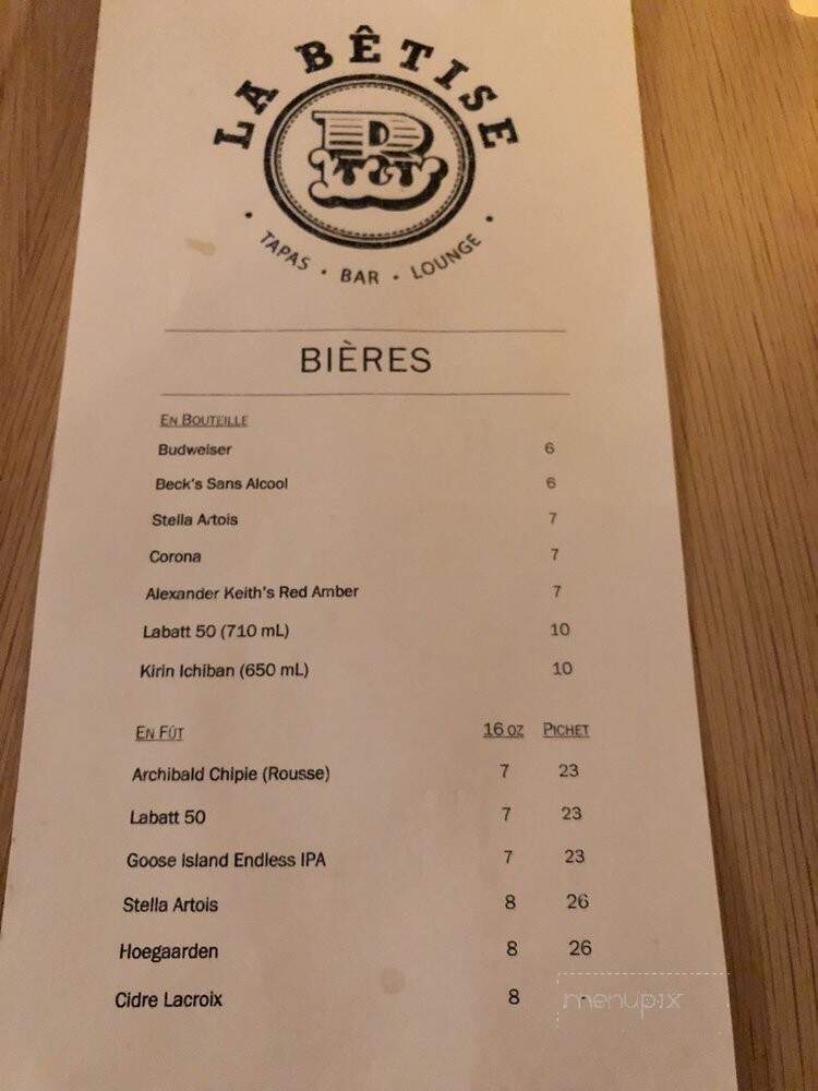 La Betise - Montreal, QC menu_pic