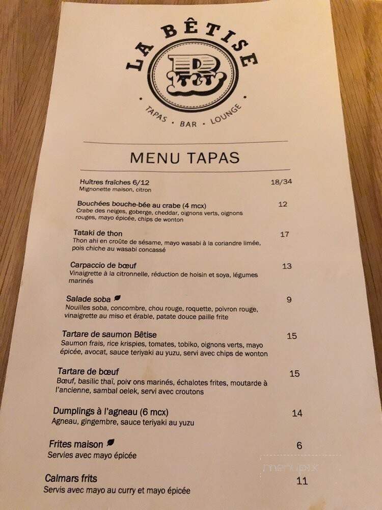 La Betise - Montreal, QC menu_pic