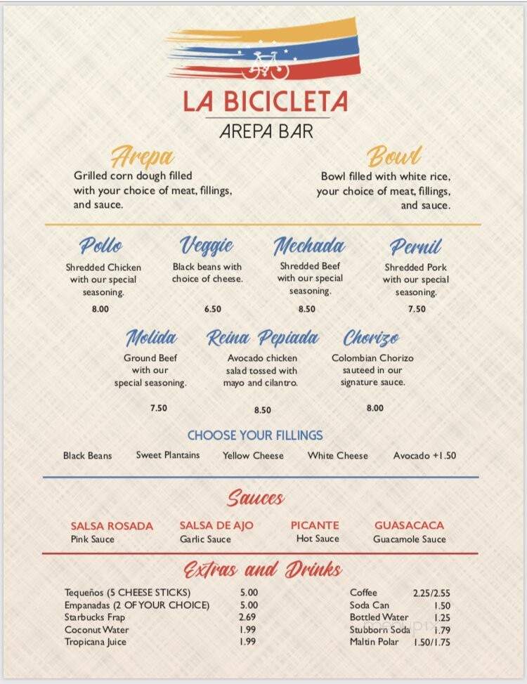 La Bicicleta Arepa Bar - Allentown, PA menu_pic