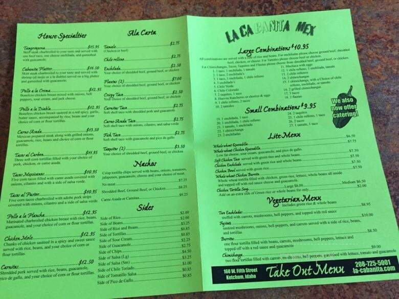 La Cabameca Mix Restaurant - Ketchum, ID menu_pic
