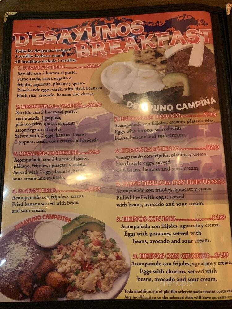 La Campina Salvadorena Restaurante - Dallas, TX menu_pic