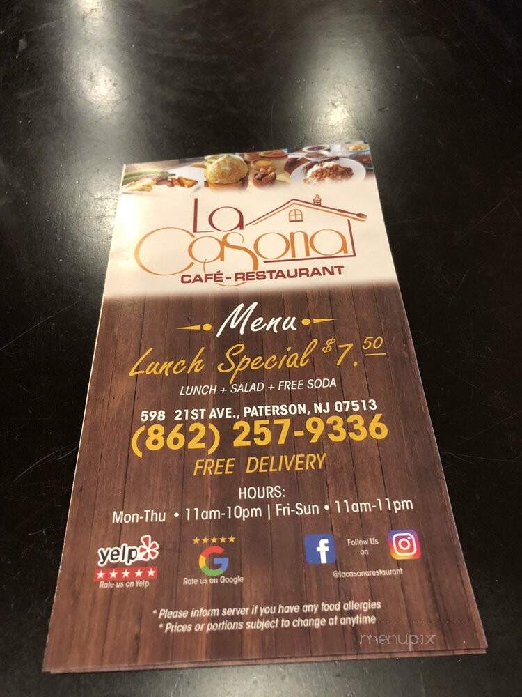 La Casona Cafe Restaurant - Paterson, NJ menu_pic