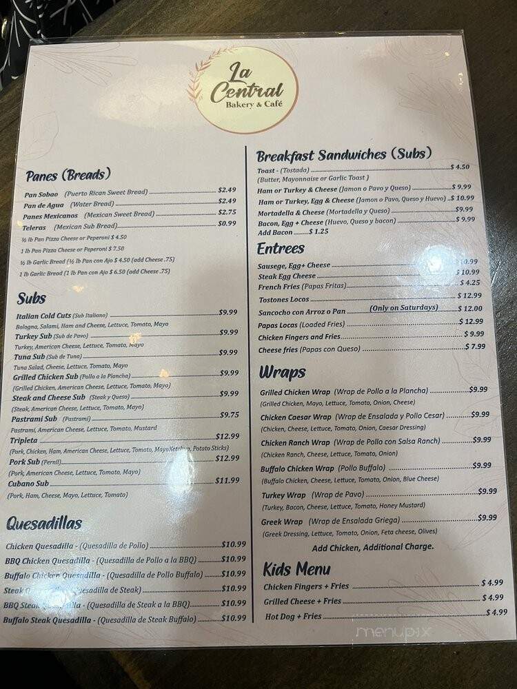La Central Bakery and Cafe - Worcester, MA menu_pic