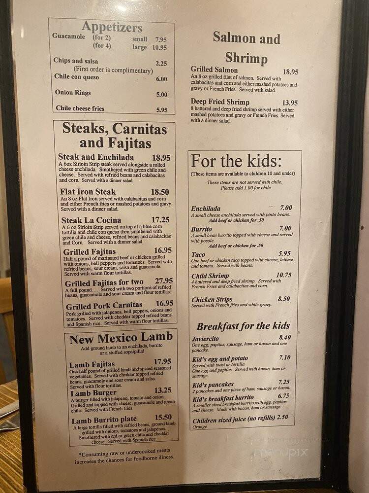 La Cocina Taqueria - Espanola, NM menu_pic