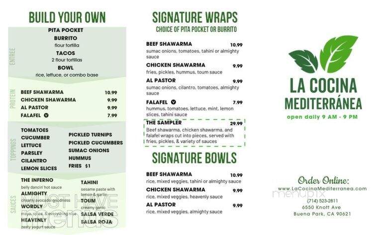 La Cocina Mediterranea - Buena Park, CA menu_pic