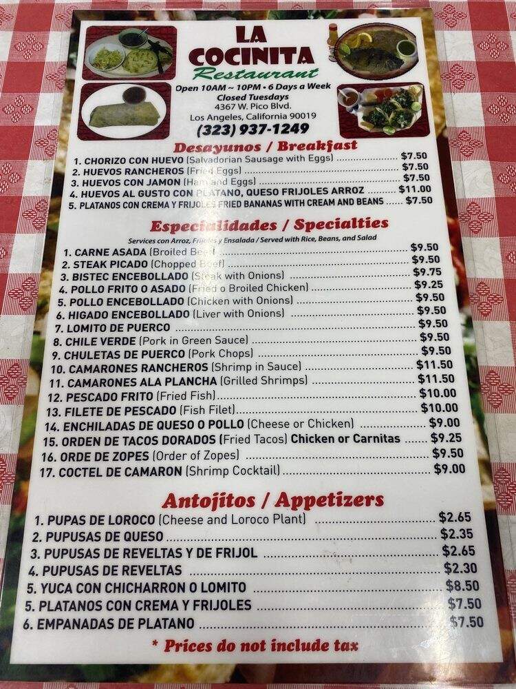 La Cocinita - Los Angeles, CA menu_pic