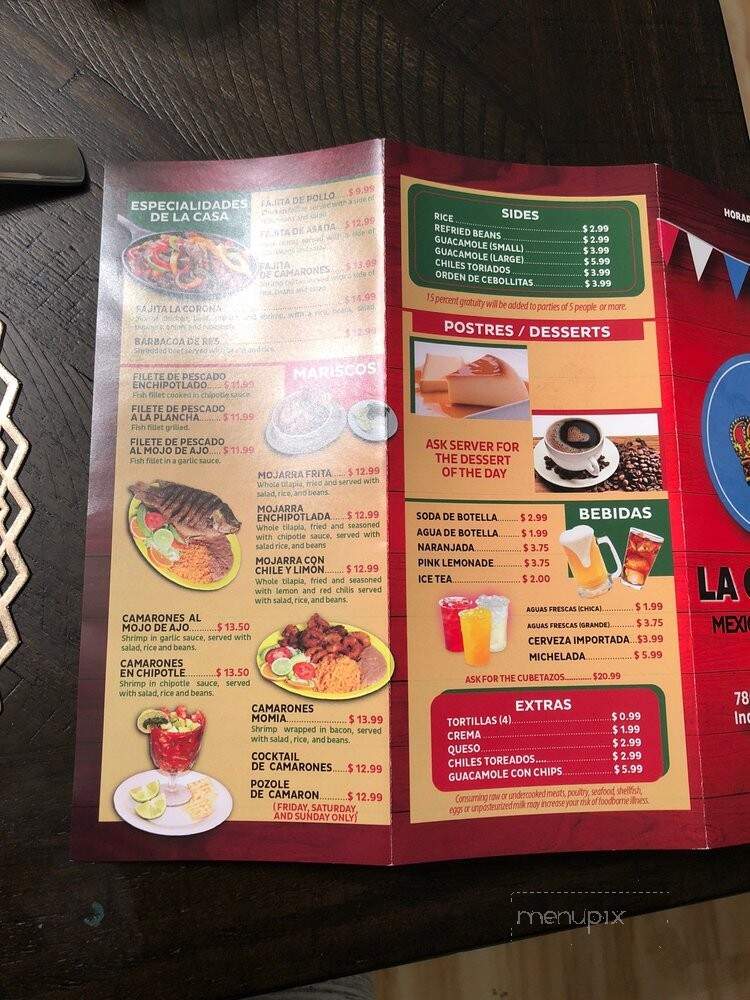 La Corona Restaurant - Indianapolis, IN menu_pic
