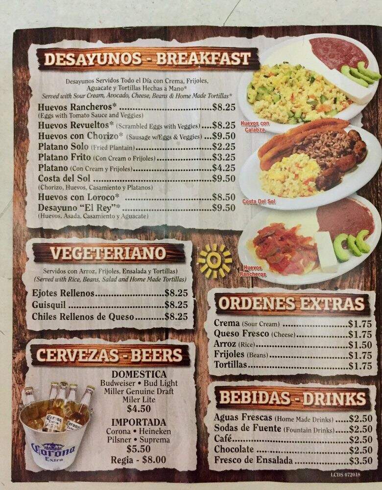 La Costa Del Sol - Maywood, CA menu_pic