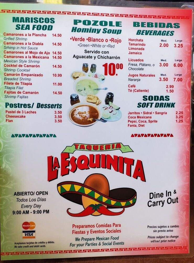La Esquinita Taqueria - Elmwood Park, IL menu_pic