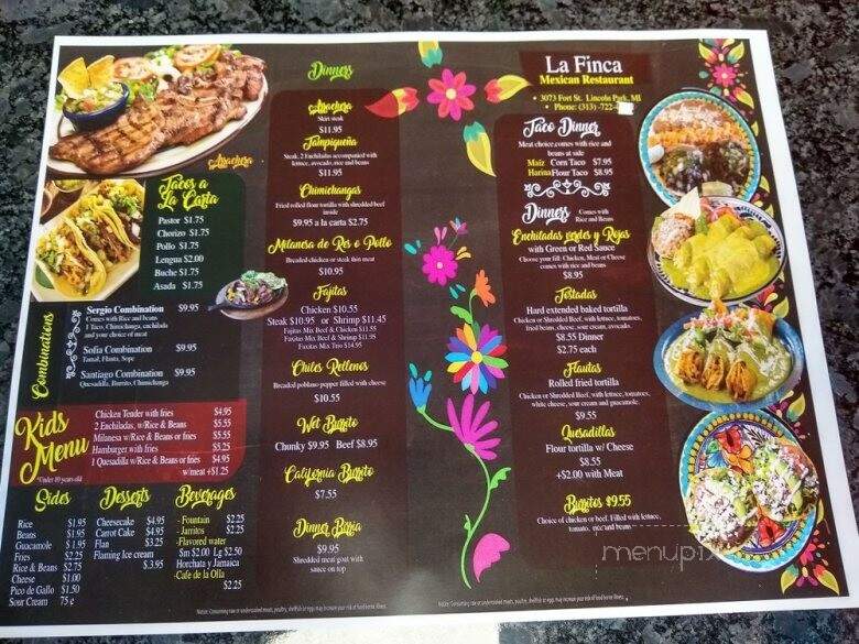 La Finca Mexican Restaurant - Lincoln Park, MI menu_pic