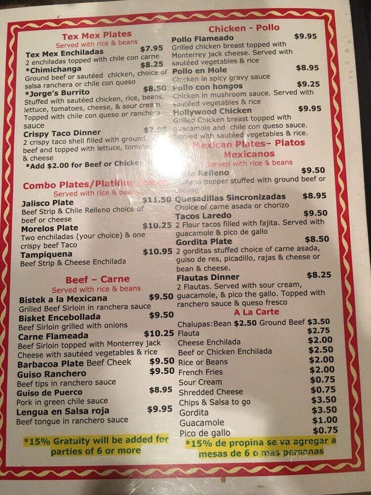 La Flor De Jalisco - Dallas, TX menu_pic