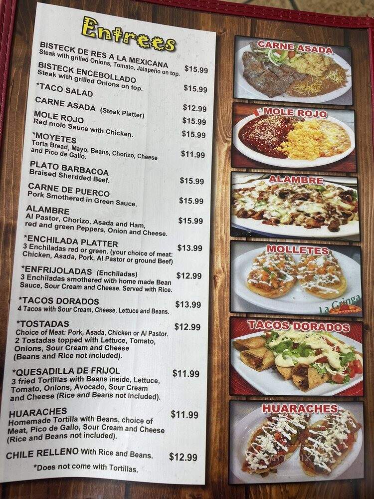 La Gringa Restaurante 2 - Mount Pleasant, UT menu_pic
